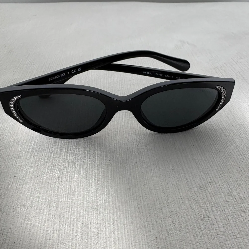 Swarovski Y2K Black Cat-Eye Sunglasses w/ Crystal Accents | Early 2000s